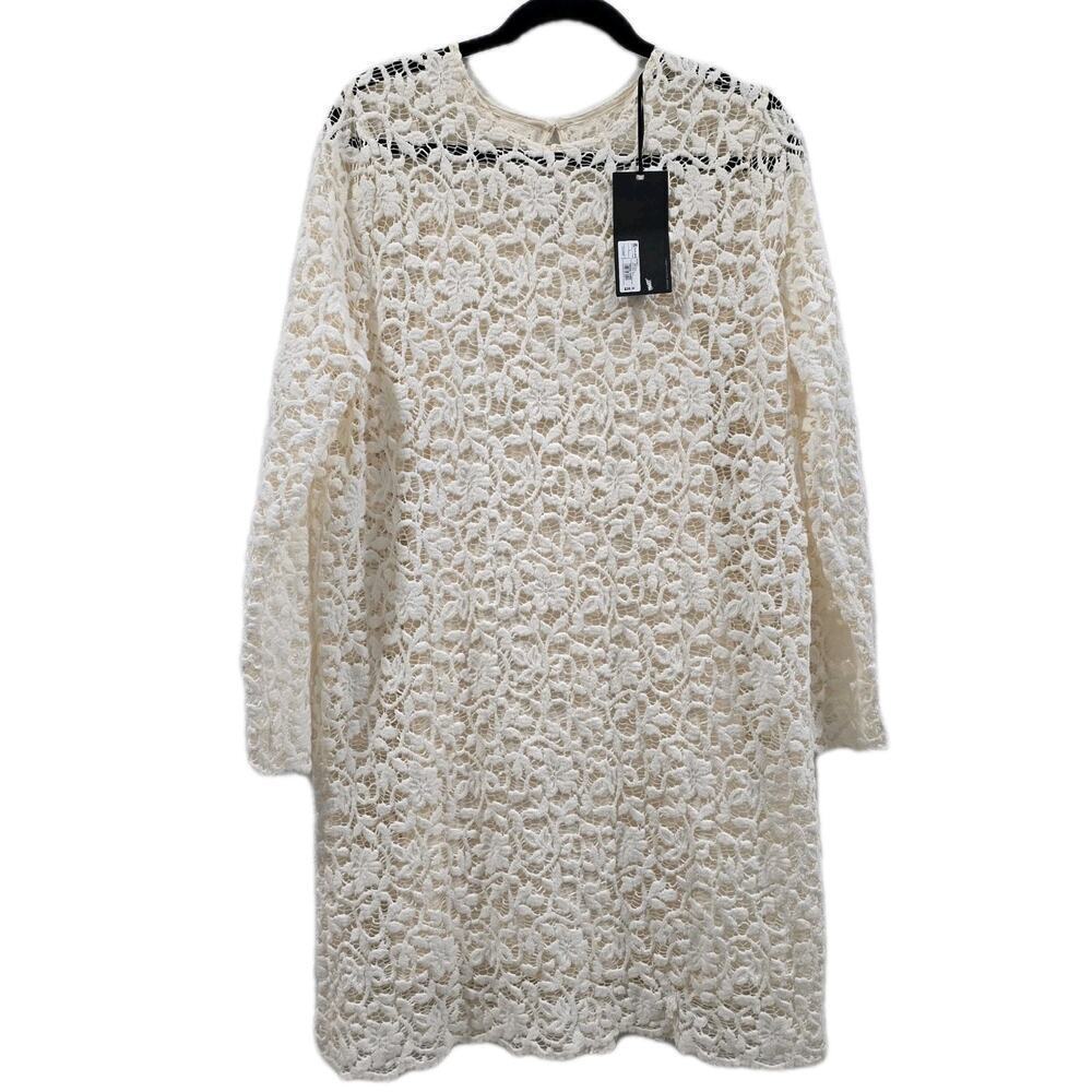 Future Collective Lace Midi Dress L Cream Ivory Floral Crochet Long Sleeve Boho